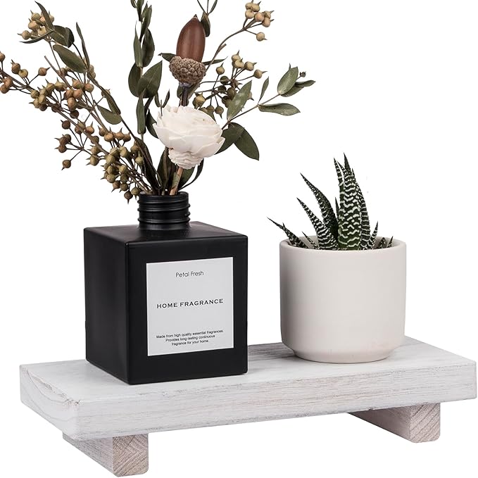 zoocatia Small Wood Tray Pedestal Stand Farmhouse Bathroom Decor Decorative Wooden Riser Kitchen Soap Dish Holder for Vanity, Counter, Sink, White