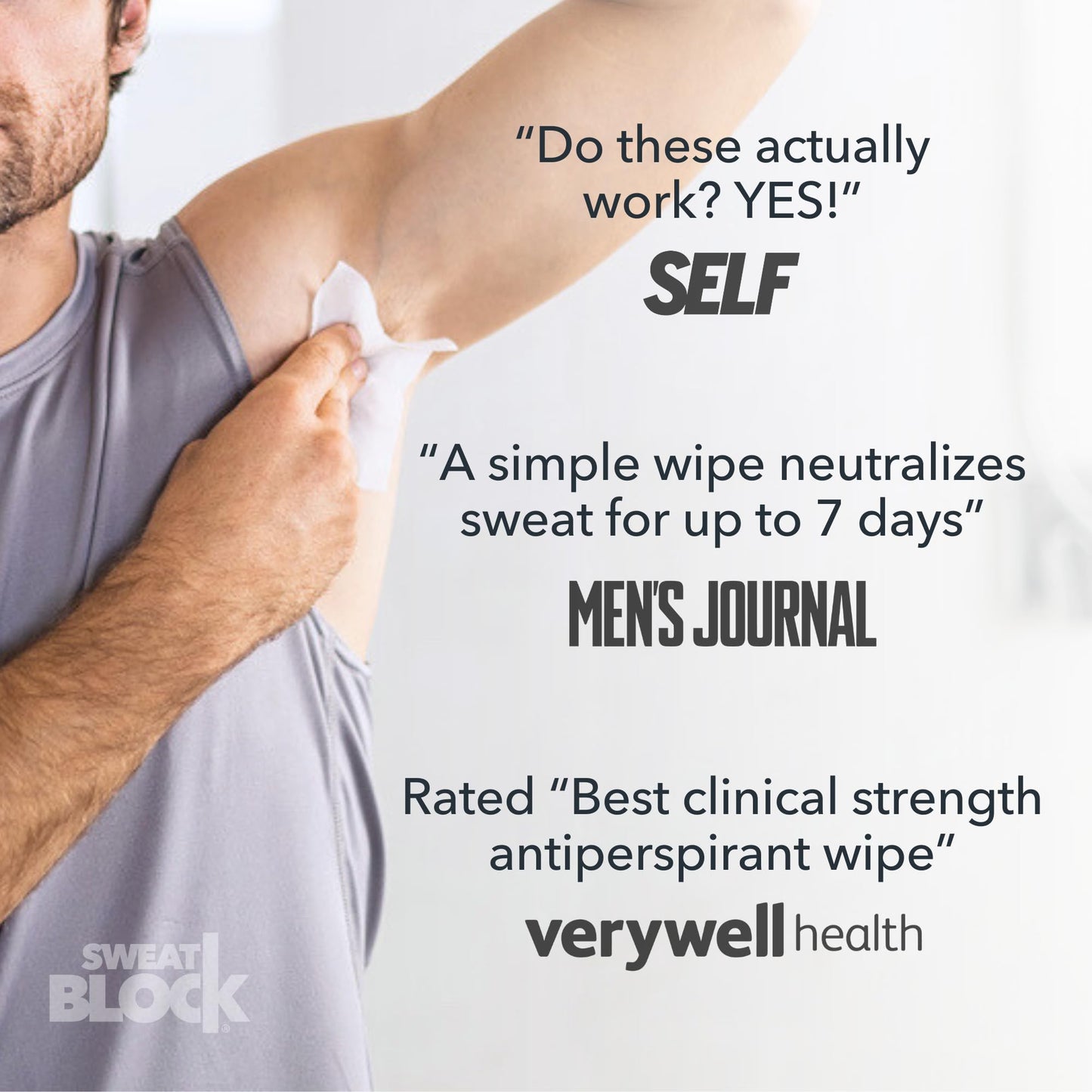 SweatBlock Antiperspirant Wipes - Maximum Clinical Strength - Treat Hyperhidrosis & Excessive Sweating for Men, Women, & Teens - up to 7 Days Protection Per Wipe - Dermatologist Tested - 20 Wipes