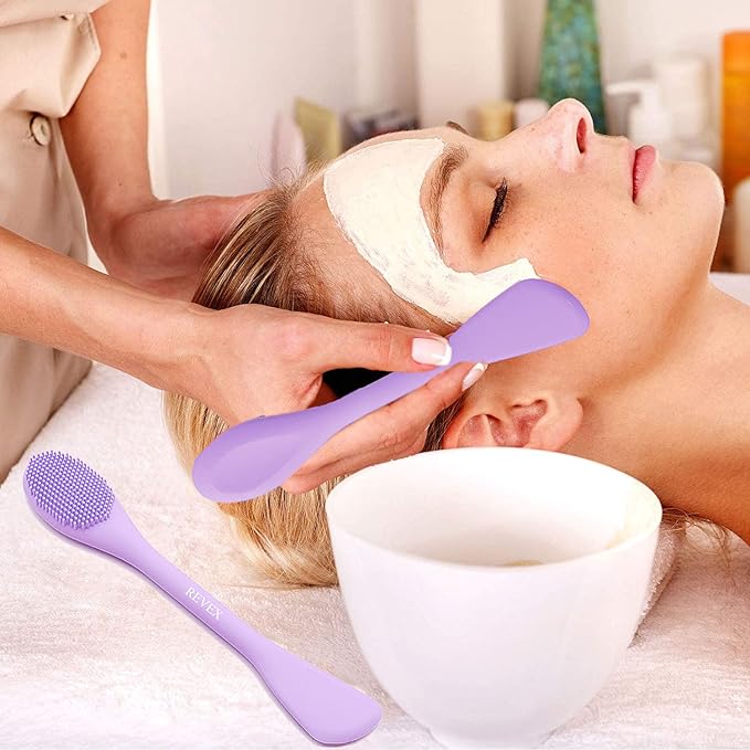 REVEX Silicone Face Mask Applicator,Face Scrubber,Exfoliating Pore Scrubber,2Pcs Pore Cleaning Brush for Blackhead Remover,Face Brush for Women Men.(PurPle+Gray)