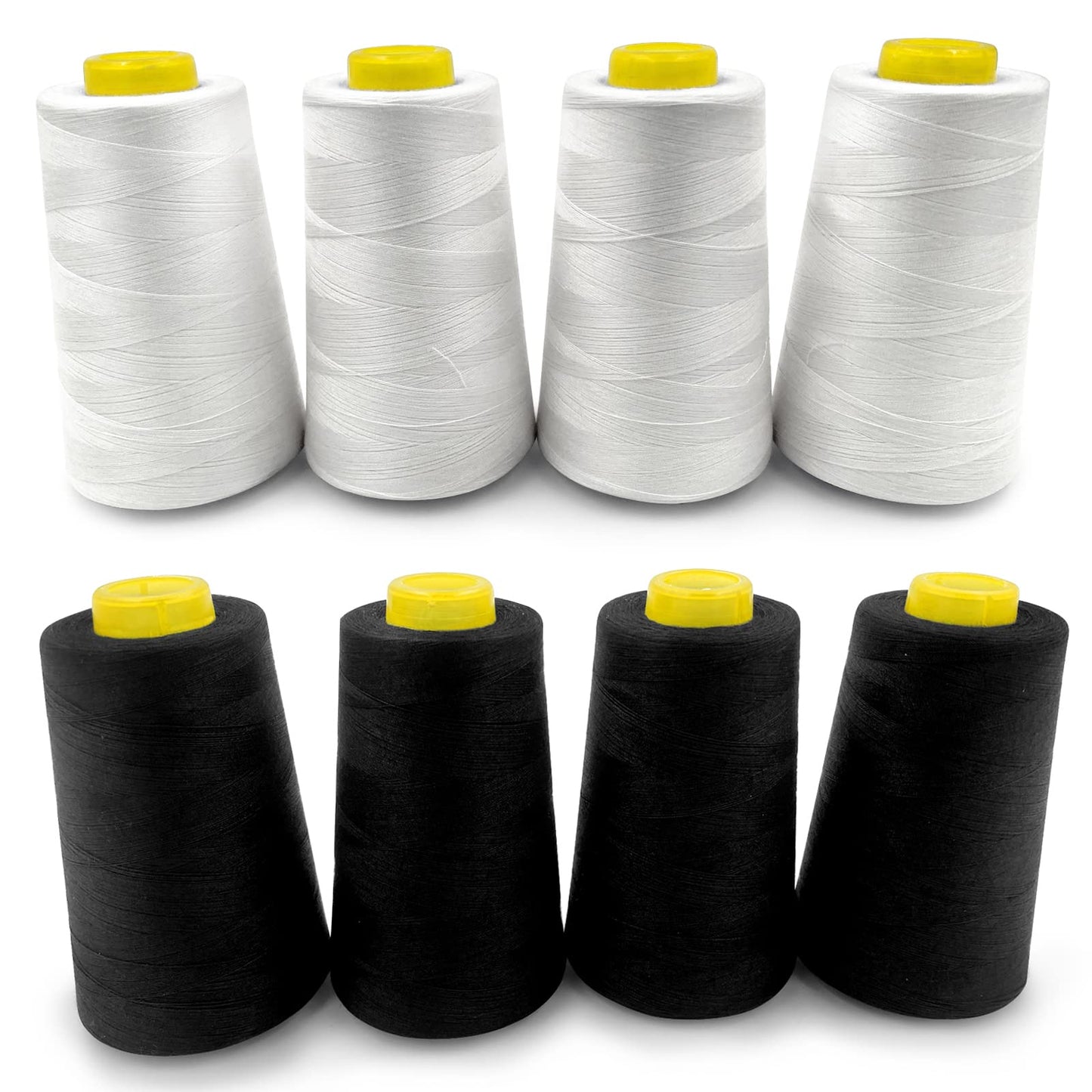 Tortoise 8 Cones of 3000 Yards Each Spool Thread for All Purpose Sewing - 100% Polyester for Serger Overlock Quilting Machine 40S/2 White+Black