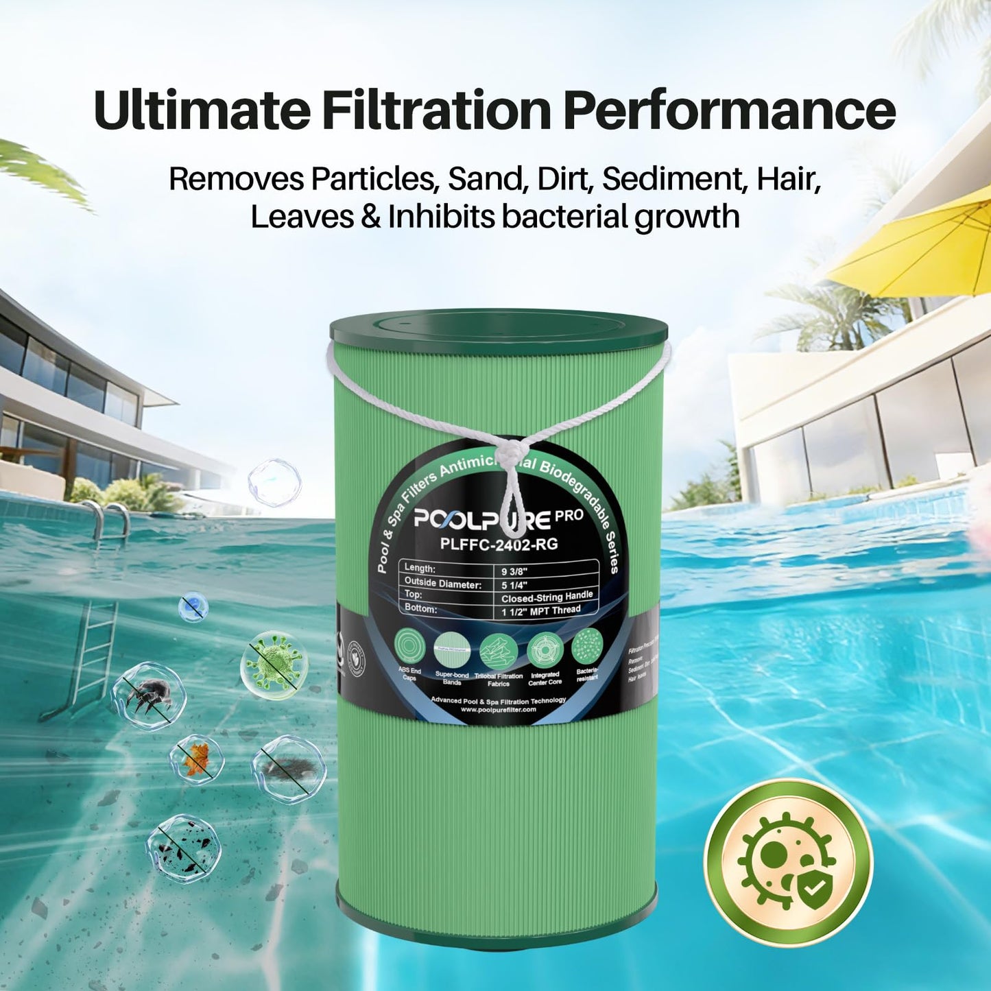 POOLPURE FC-2402 Eco Hot Tub Spa Filter, PLA Biodegradable Material, Replacement for Watkins 303279, PFF42TC-P4, 5CH-37, 78460, FC-2402, Free Flow and Lifesmart Hot Tub Filter, 2 Pack