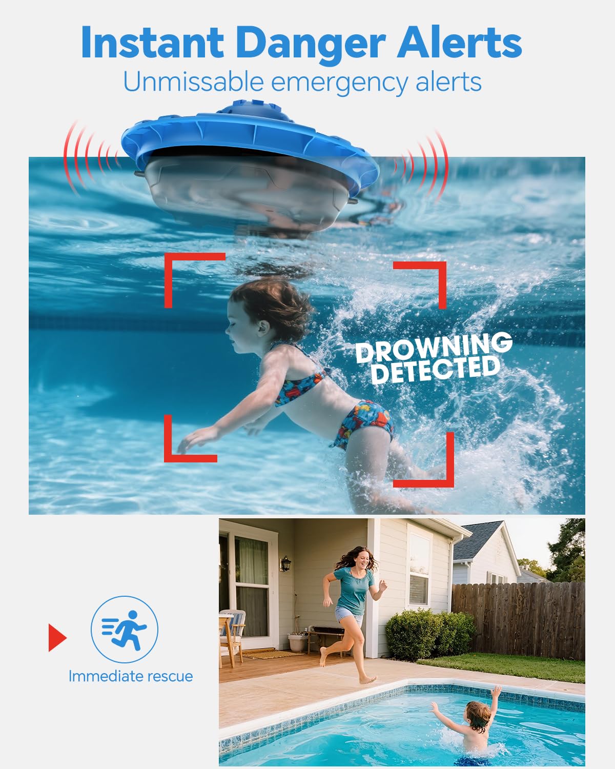 Pool Alarm, Floating Pool Safety Alarms for Inground & Above Ground Pools – Loud 110dB Alert, Adjustable Sensitivity, Protection for Kids & Pets (Blue+Black)