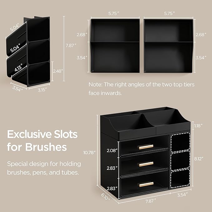 HBlife Cologne Organizer for Men Makeup Organizer Countertop with Brush Holder, Large Bathroom Counter Organizer with Drawers, Plastic Dresser Organizer Storage Fathers Day Gift for Dad Husband, Black