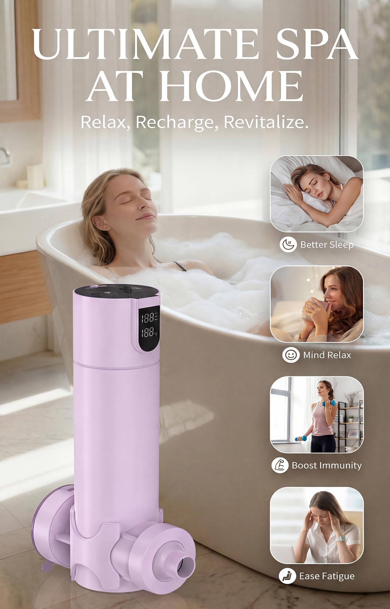 Bath Jets for Tub – Portable Cordless Bath Jet Spa for Bathtub with Vacuum-Lock Suction, Dual Jet & Bubble Mode, 360° Adjustable Water Flow