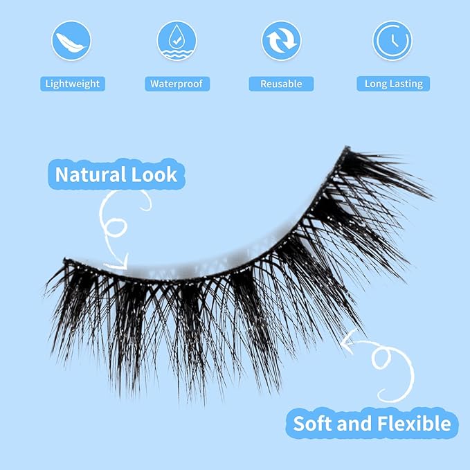 Magnetic Eyelashes Kit, 7 Pairs Reusable 3D Natural Look Magnetic Lashes with Eyeliner & Tweezers, No Glue Needed, Easy to Apply, Lightweight & Waterproof False Eyelashes (7 Pairs)