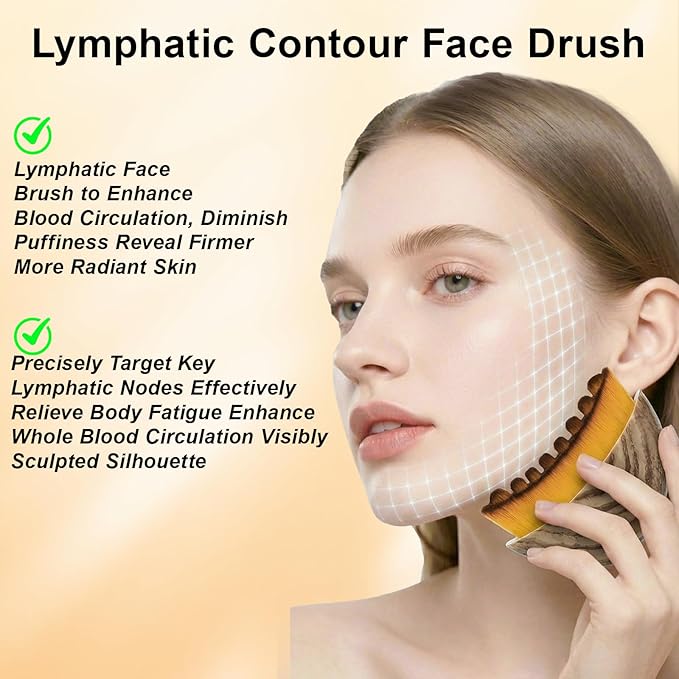 Lymphatic Contour Face Brush for Sculpting, Lymphatic Face Brush for Drainage, Lymphatic Brush for Eliminate Double Chin and Reduce Puffiness, Women Skin Lymphatic and Gua Sha Brush