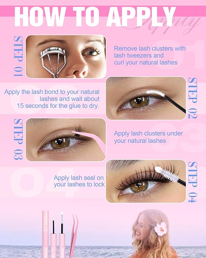 Wispy Lash Clusters Kit Natural Eyelash Clusters 10-16mm Lash Extension Kit CD Curl Lashes Clusters Thin Band Cluster Eyelash Extensions Kit Manga Cluster Lashes by Lanflower
