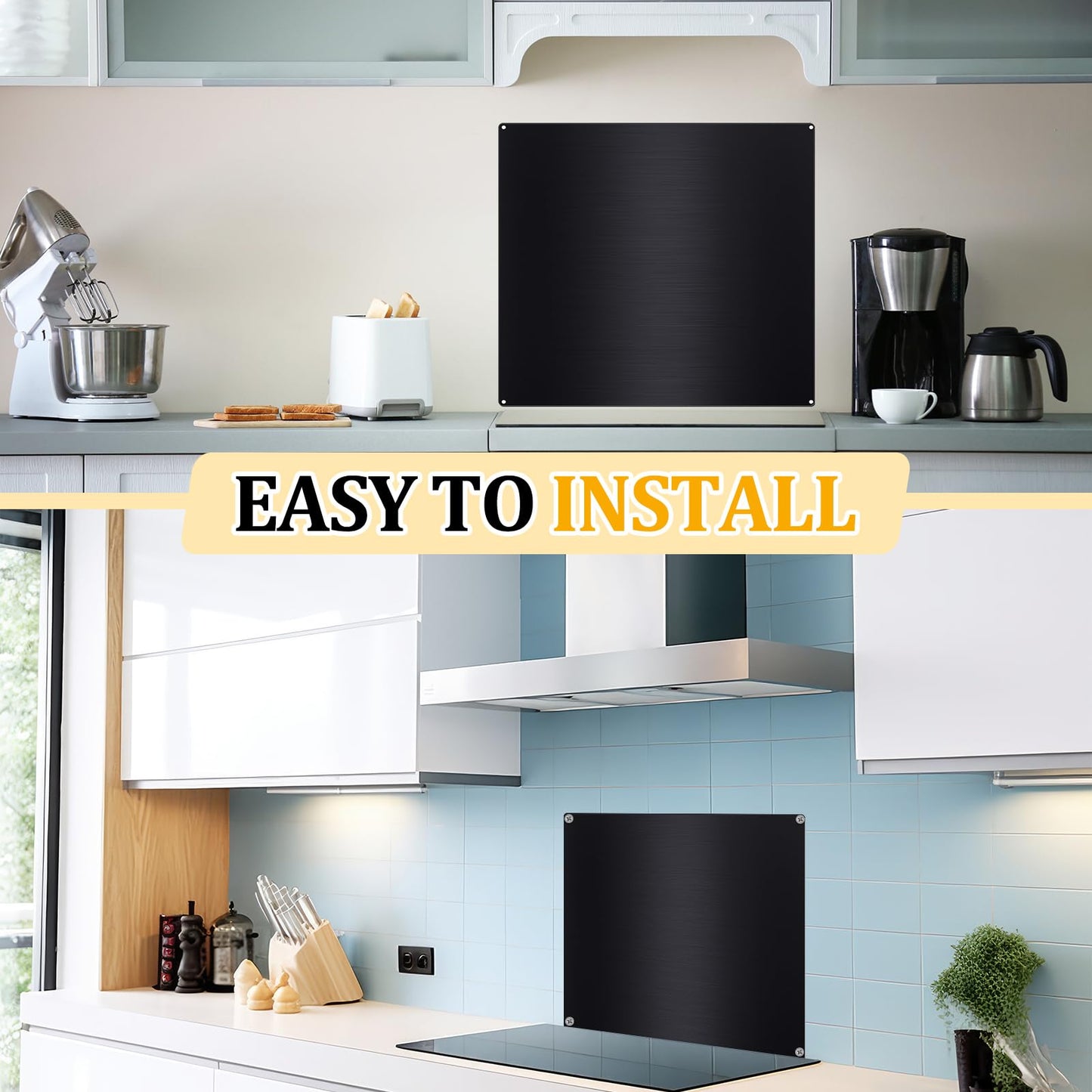 Yaocom Stainless Steel Backsplash Range Hood Stove Backsplash Back Stainless Steel Sheet for Kitchen Wall Splatter Metal Wall Panels with Screws and Hanging Towel(Black,30×30 Inch)