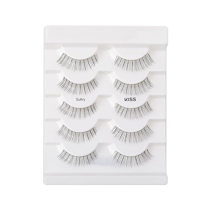 KISS Looks So Natural, False Eyelashes, 'Sultry', 12 mm, Includes 5 Pairs Of Lashes, Contact Lens Friendly, Easy to Apply, Reusable Strip Lashes, Glue-On