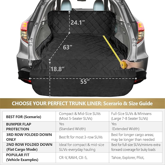 F-color SUV Cargo Liner for Dogs, Upgraded Extra Large Water Resistant Pet Cargo Cover Dog Seat Cover Mat for SUVs with with Bumper Flap for Full-Size SUVs Vans, Black