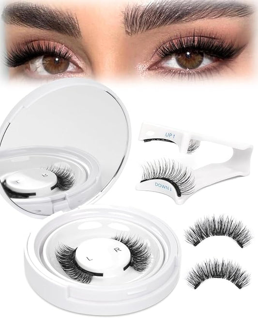 EMEDA Magnetic Eyelashes Natural Look No Glue Reusable Magnetic Lashes with Applicator, Faux Mink Lashes Lightweight & Comfortable for Women Sensitive Eyes Daily Makeup with Mirror Case (Natural)