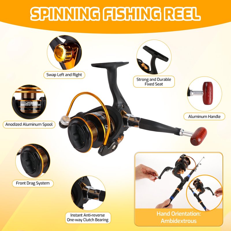 Kids Fishing Pole Set, Telescopic Fishing Rod and Reel Combo Kit for Kids/Youth, Fishing Pole for Beginners with Spincast Fish Reel, Fish Tackles, Fish Lures, Fish Lines 【Ambidextrous】