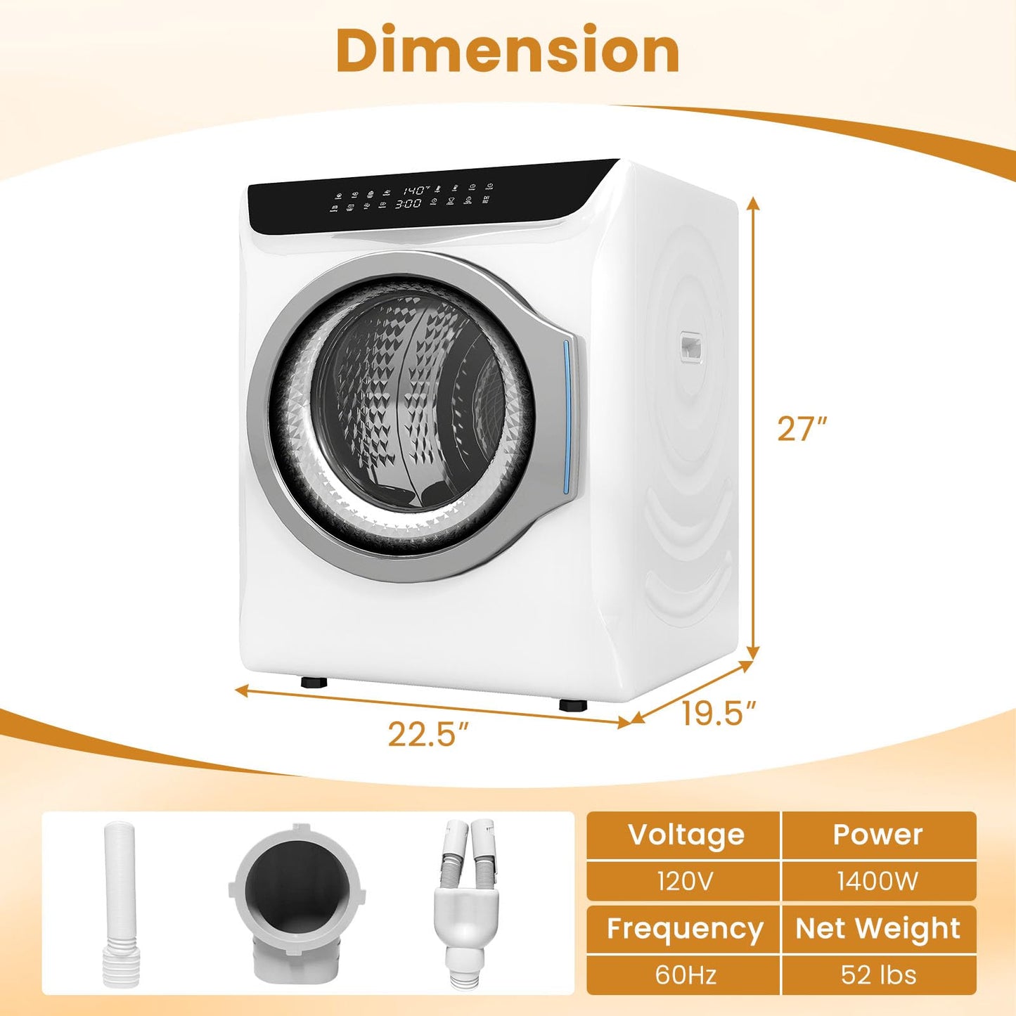 Auertech 2.8 CU. FT. Portable Dryers for Laundry, Compact Clothes Dryer with Stainless Steel Tub & Boot Dryer,1400W Dryer Machine, Electric Dryer with LED Control for Apartment, Dorm, RV, White