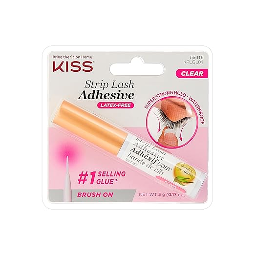 Kiss Lash Adhesive, Lash Glue, 24hr Strip Eyelash Adhesive, Clear, Includes Lash Adhesive, Long Lasting Wear, Can Be Used with Strip Lashes and Lash Clusters