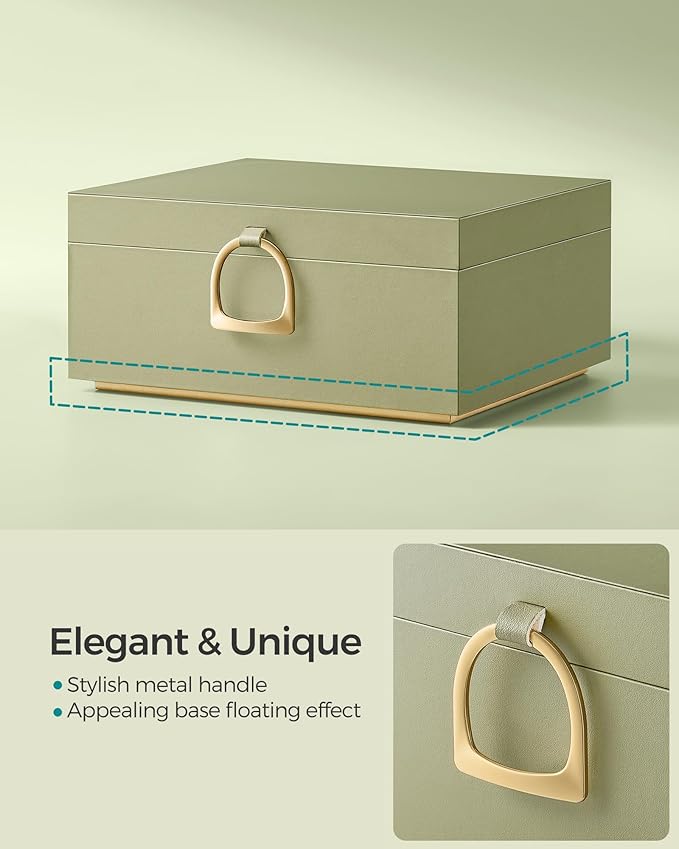 SONGMICS 2-Layer Jewelry Box, Jewelry Organizer with Handle, Removable Jewelry Tray, Jewelry Storage, Floating Effect, 8.1 x 9.4 x 4.3 Inches, Gift Idea, Sage Green UJBC165C02
