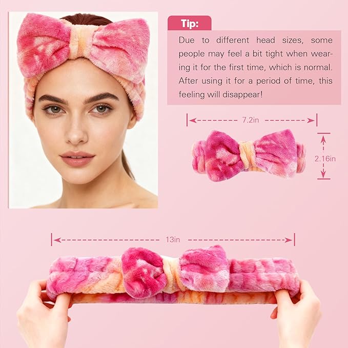 6 Pcs Spa Headband for Washing Face,Skincare Headband with Removable Bow,Furry Face wash Headbands,makeup Headbands for Women,Teen,Girls,Christmas Gifts