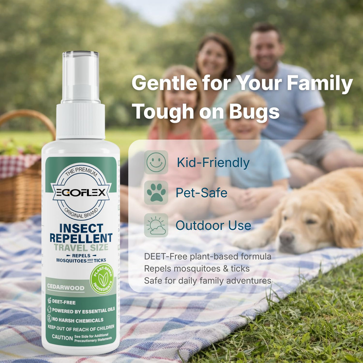3-Pack Mosquito Repellent Spray - DEET-Free Bug Spray Travel Size TSA Approved - Mosquito, Tick & Insect Killer Deterrent with Natural Essential Oils - Cedarwood Scent - Safe for Family - 3 Fl Oz