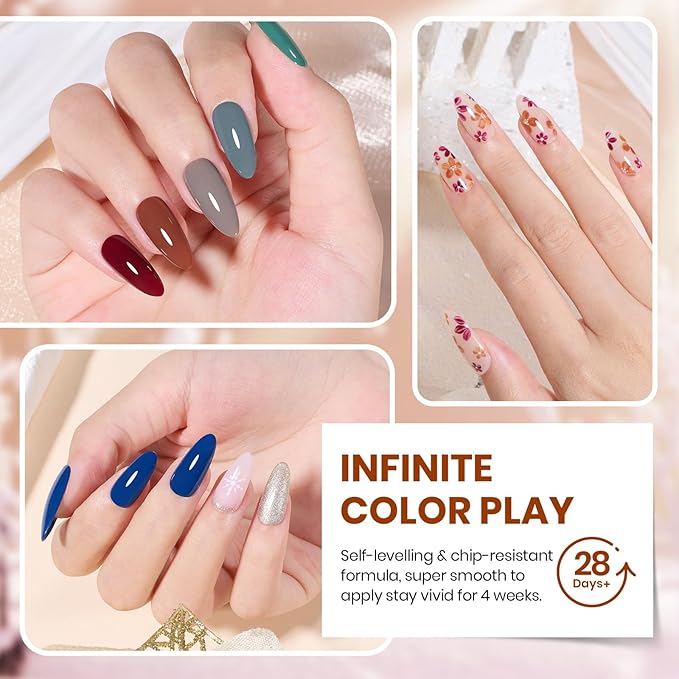 Beetles Gel Nail Polish Set – Sonata Gel Polish, 20 Colors Brown Burgundy Red Green Glitter Soak Off UV LED Gel Polish Kit with Base Coat Glossy Matte Top Coat Manicure Gift for Women