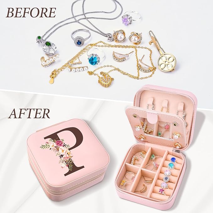 Travel Jewelry Case for Women, Travel Jewelry Box Organizer Personalized Pink Gifts for Girls Wife Mom, Gift for Friend Sister Grandma Aunt