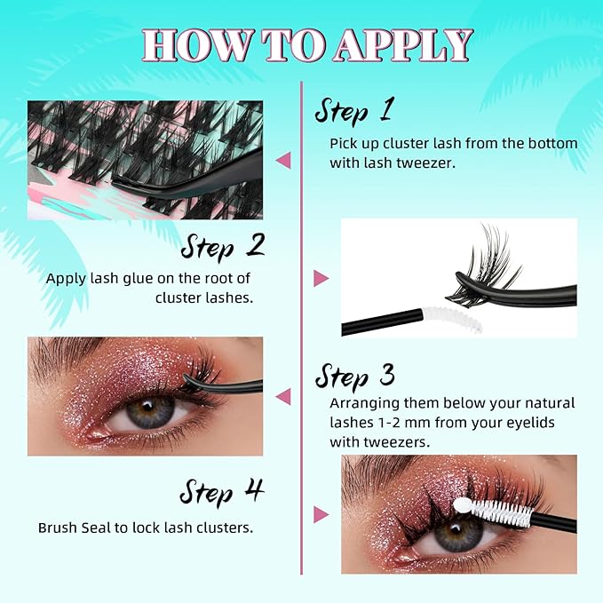 Fairy Eyelash Clusters DIY 144Pcs Lash Extension Kit Natural Lashes Clusters Kit with Lash White Bond and Seal,Lash Remover and Tweezers for Anime Cluster Eyelash Extensions Kit(Holiday,C-Mix8-18mm)