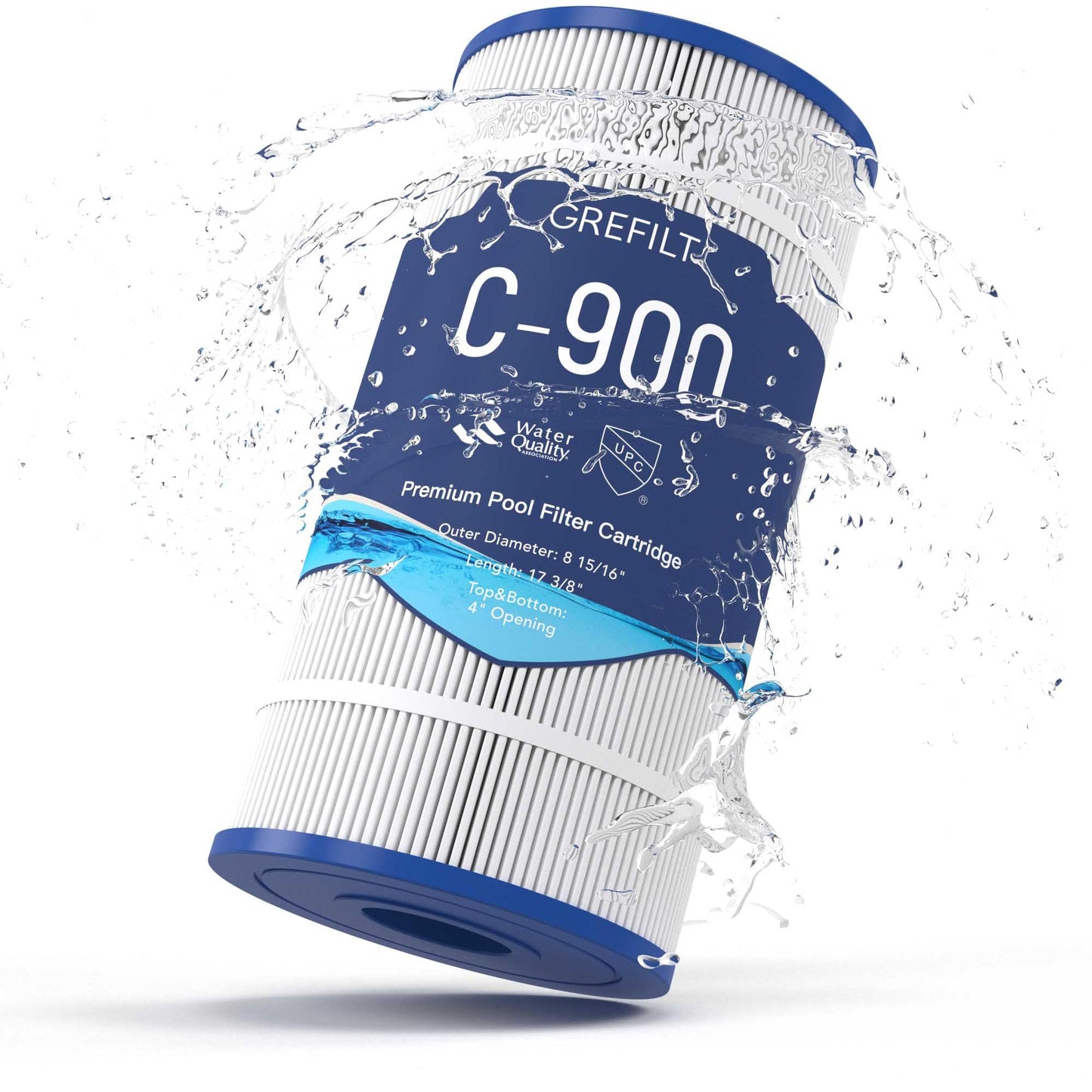 Grefilt C900 Pool Filter Cartridge, Compatible with Hayward C900, CX900RE, Replaces Pleatco PA90, Unicel C-8409, Filbur FC-1292, Sta-Rite PXC95, 90 sq.ft, Size: 17 3/8" x 8 15/16"