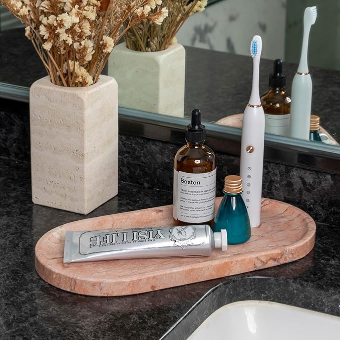 Koville Norway Natural Marble Tray, 12"x6" Vanity Decorative Tray for Countertop Organizer, Catchall for Perfume, Candles, Jewelry Dish