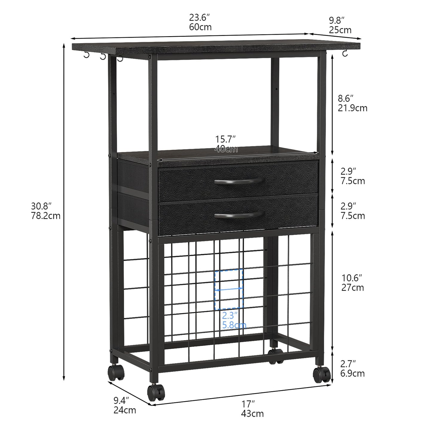 VENNQD Organizer and Storage Stand Compatible with Cricut Machines,Rolling Storage Cart/Shelf with 24 Vinyl Roll Holders，2 Fabric Drawer,Accessories Holder,Tool Hook for Craft Room Home (Black)