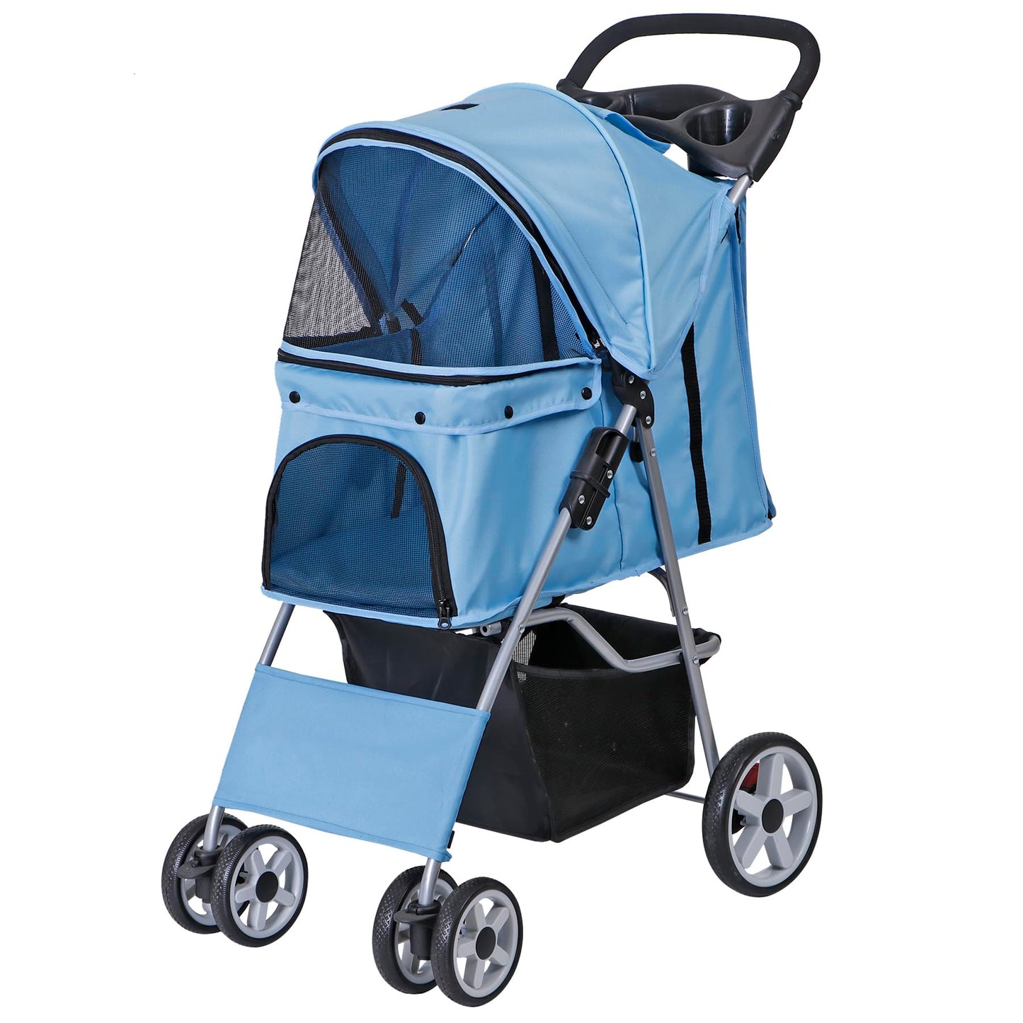 LEMY Pet Stroller,4 Wheels Dog Cat Stroller for Small Medium Dog Cats Carrier Jogger Travel Foldable Puppy with Storage Basket and Cup Holder(Blue)