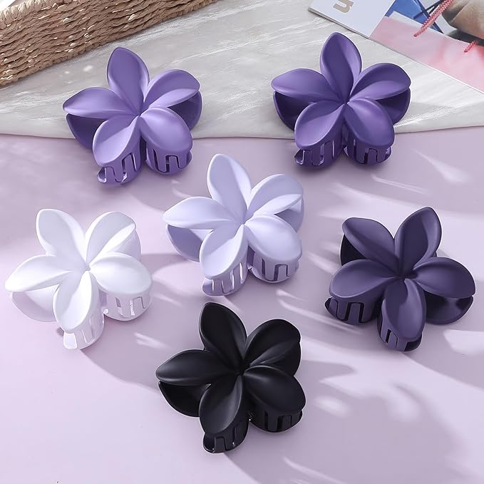 Flower Hair Clips for Women 6 Pcs Hawaiian Large Claw Clips Plumeria Medium Hair Claw Clips for Thick Thin Hair Hibiscus Tropical Beach Hair Accessories for Women Girls and Girls (Purple)