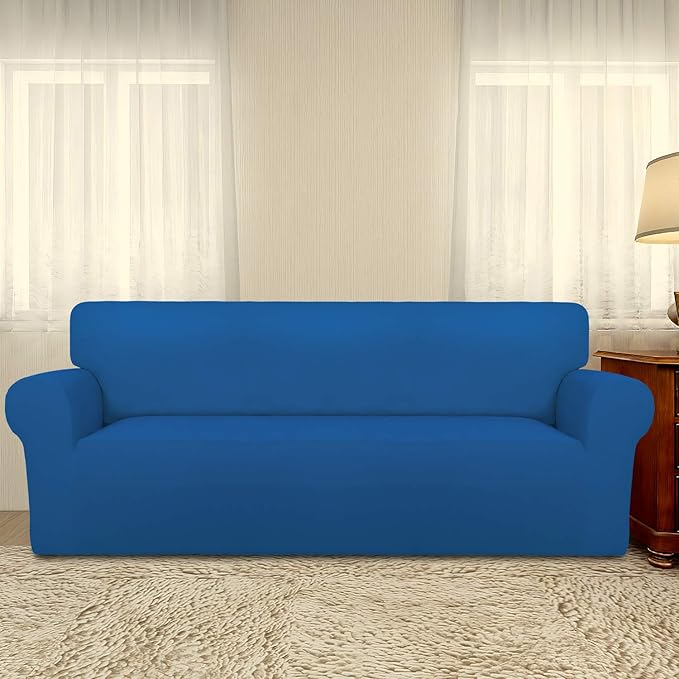 PureFit Super Stretch Sofa Slipcover – Spandex Non Slip Soft Couch Sofa Cover, Washable Furniture Protector with Non Skid Foam and Elastic Bottom for Kids, Pets （Oversized Sofa, Classic Blue）