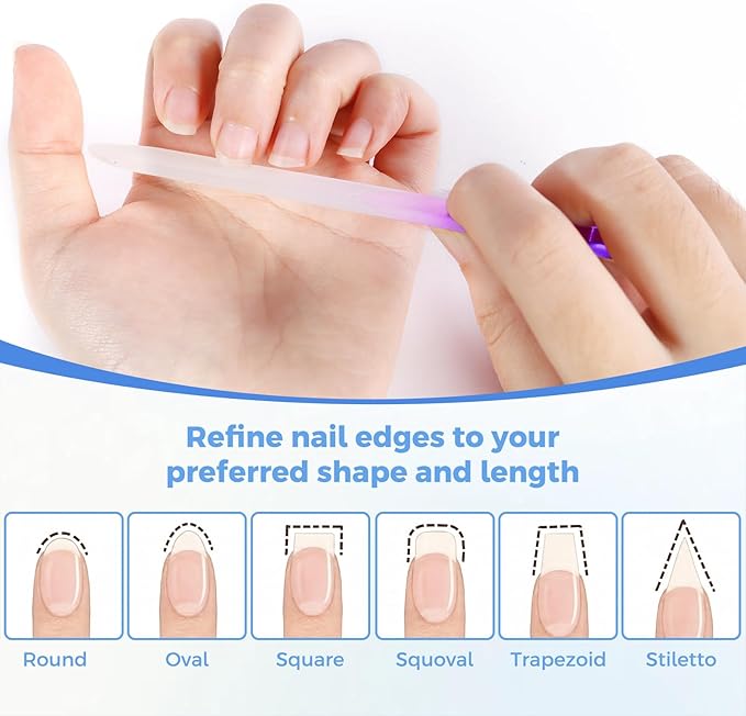 SIUSIO Set of 20 Professional Crystal Glass Nail Files Buffer Manicure Gradient Rainbow Color for Nail polishing - Best for Fingernail & Toenail Care(Pink) (Purple)