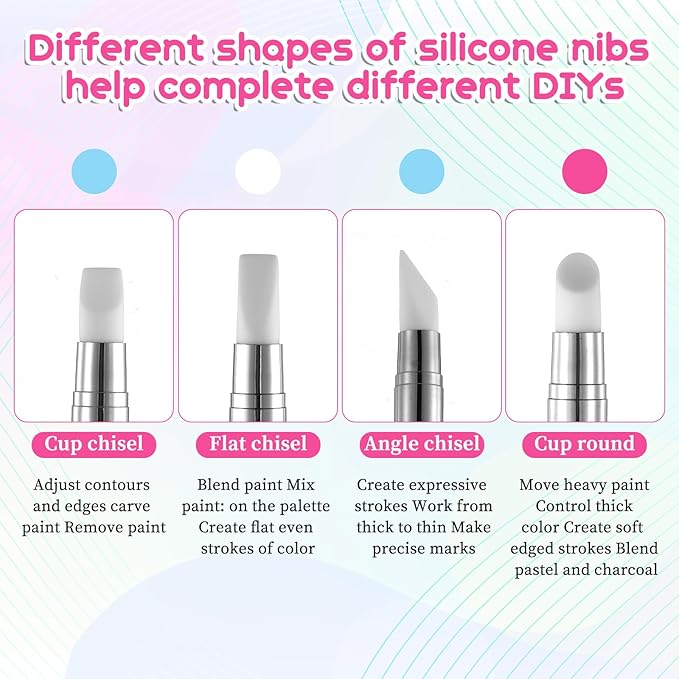 3 Pcs Nail Art Sculpture Pen, Dual Tipped Silicone Nail Tools, Silicone Head Acrylic Handle Nail Art Brushes, Rhinestone Nail Polish Carving Pen, Nail Art Tools for Home Salon(White, Pink, Blue)