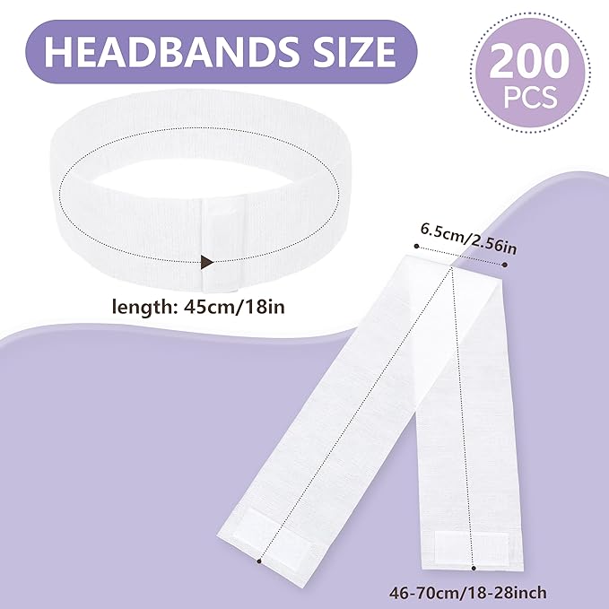 200 Count Disposable Spa Facial Headbands with Convenient Closure,White Stretch Facial Headwraps Soft for Facials Skincare Spa