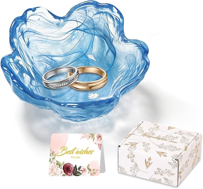 Gifts for Women Flower Jewelry Dish Ring Holder Dish Jewelry Tray Cute Vanity Organizer Blue Room Decor Aesthetic Nightstand Bathroom Bedroom Decor Trinket Dish Small Friendship Wedding Birthday Gifts