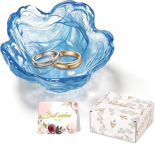 Gifts for Women Flower Jewelry Dish Ring Holder Dish Jewelry Tray Cute Vanity Organizer Blue Room Decor Aesthetic Nightstand Bathroom Bedroom Decor Trinket Dish Small Friendship Wedding Birthday Gifts