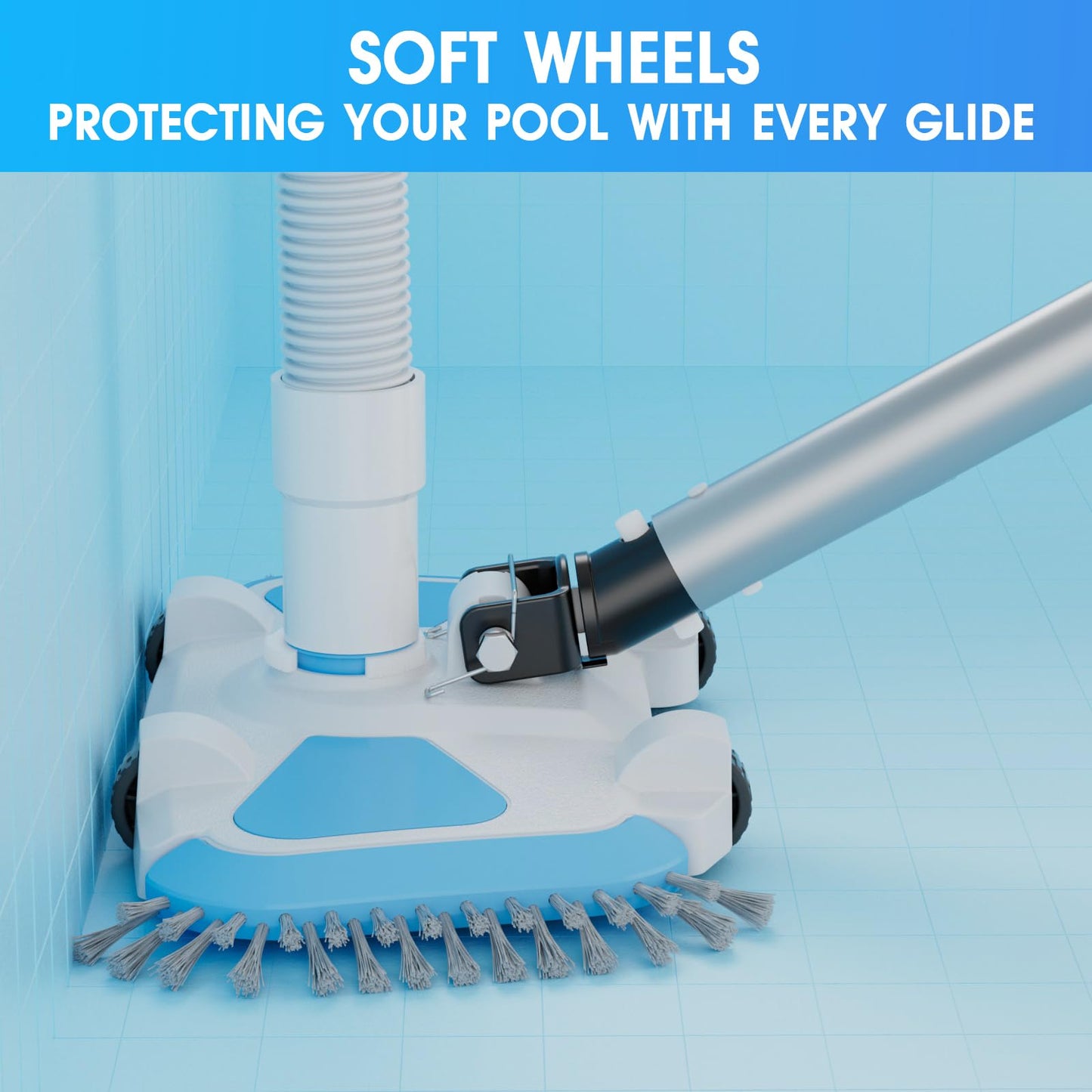 Enhanced Pool Vacuum Head with Direction-Control Swivel Handle, Stable-Maintain Spring, Vinyl Pool Vac with Wheels, Side Brush and Bottom Brush for Inground & Above Ground Pools