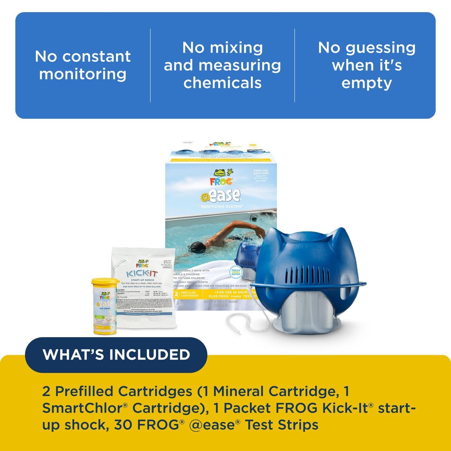 FROG @Ease Floating System for Swim Spas - Quick & Easy Self-Regulating Swim Spa Sanitizer - Swim Spa Maintenance System with Sanitizing Minerals & SmartChlor Technology