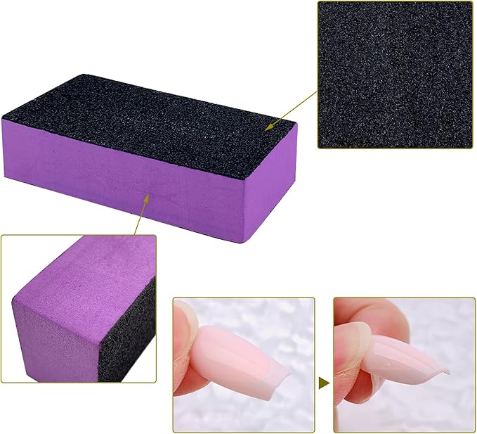10 Pcs Nail Buffer Sanding Block Polisher Buffing File 100/180 Grit 3 Sides Nail Files Art Pedicure Manicure File(Black Purple)