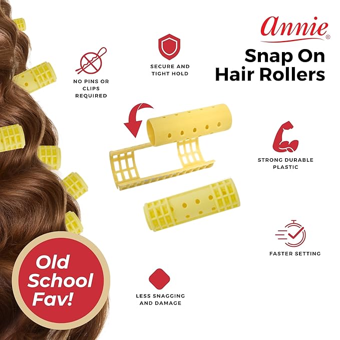 Annie Snap-On Magnetic Rollers 3/4 Inch Yellow 12 Pack - Medium Hair Curlers for Curls & Waves - Durable, Reusable & Easy to Use on Dry or Damp Hair - Secure Fit for All Hair Types
