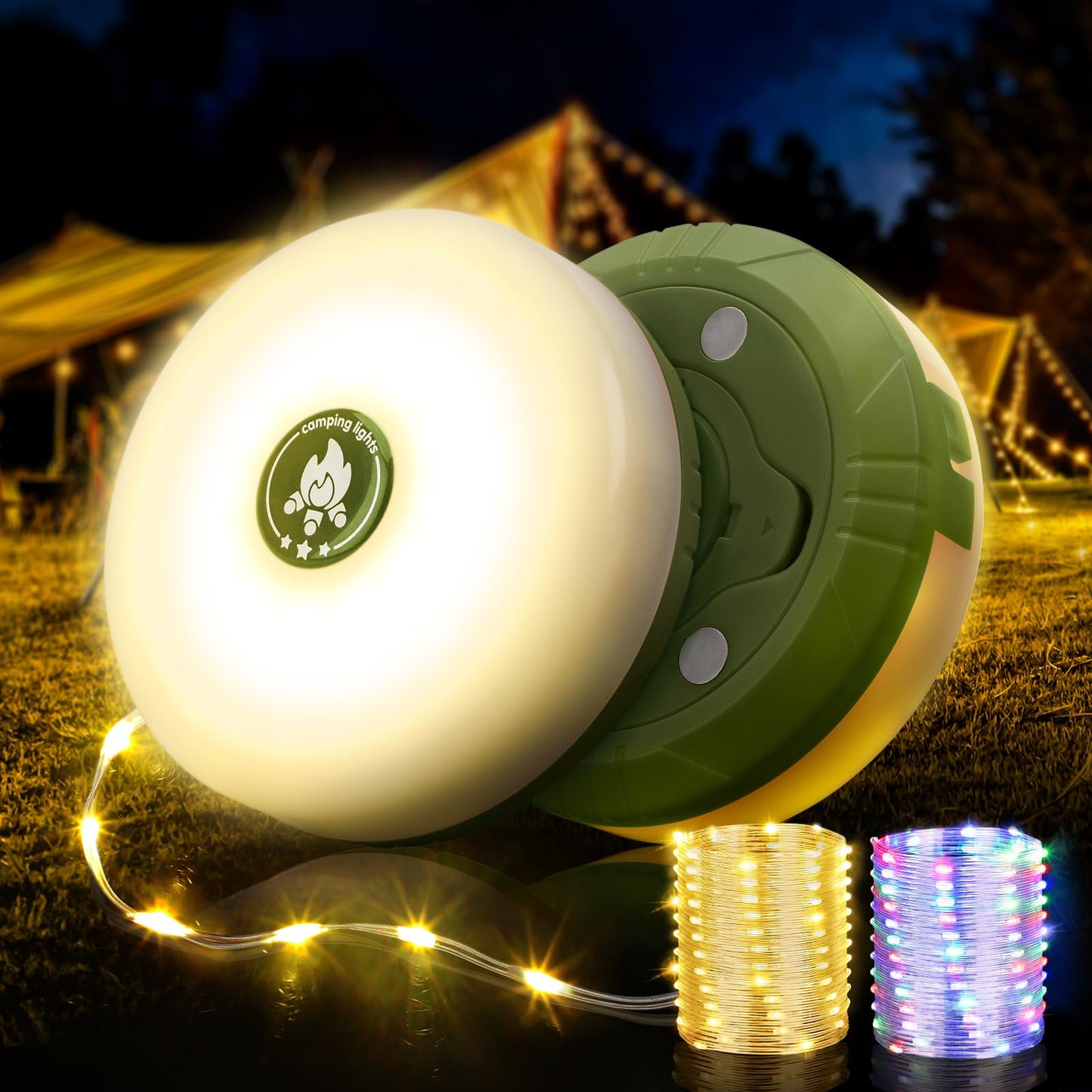 OGERY 2-Pack Camping String Lights, 4 in 1 Quick Storage 32.8FT Rechargeable Indoor Outdoor Fairy Lights String with 8 Lighting Modes, Hanging Portable LED for Christmas Decor Patio Party Essentials