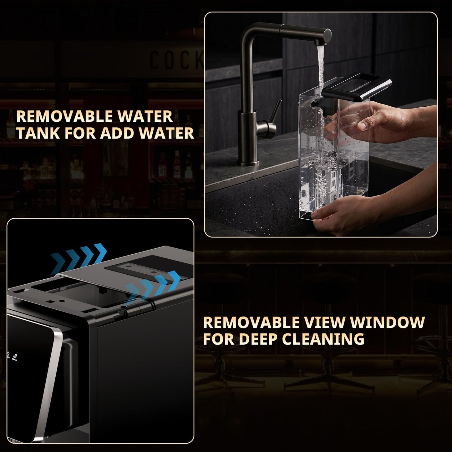 Cowsar 2-in-1 Countertop Ice Maker with Water Dispenser, 9 Ice Cubes Release in 8 Mintues, 26Lbs/24H Dual Sizes of Bullet Ice Machine with 3.3L Removable Water Tank for Home, Kitchen, Office