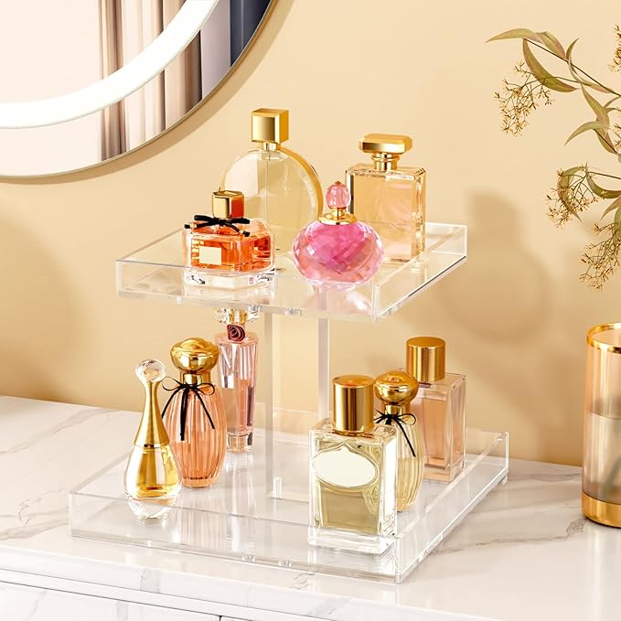 NIUBEE 2-Tier Acrylic Bathroom Cosmetic Storage Organizer for Dresser and Countertop - Standing Perfume Tray for Bedroom Decor
