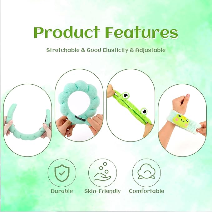 Spa Headbands and Wristbands - 6 Pcs Terry Cloth Sponge Headband Set for Skincare, Makeup Removal, and Shower