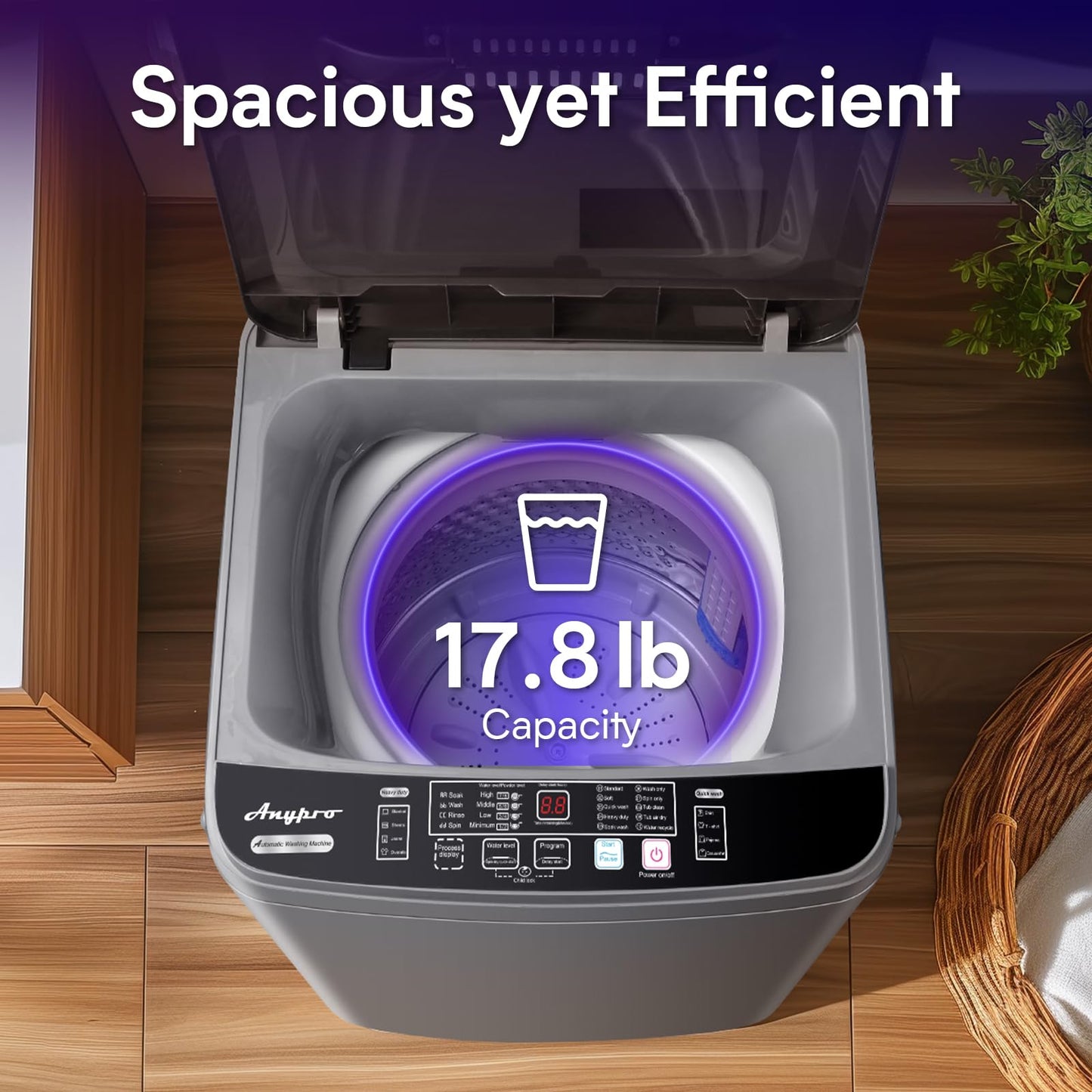 Anypro Washing Machines 17.8LBS Full Automatic Clothes Washer and Spinner Combo with 10 Programs and 8 Water Levels, Laundry Wash Spin Dryer for Apartment RV Dorm Home, Gold