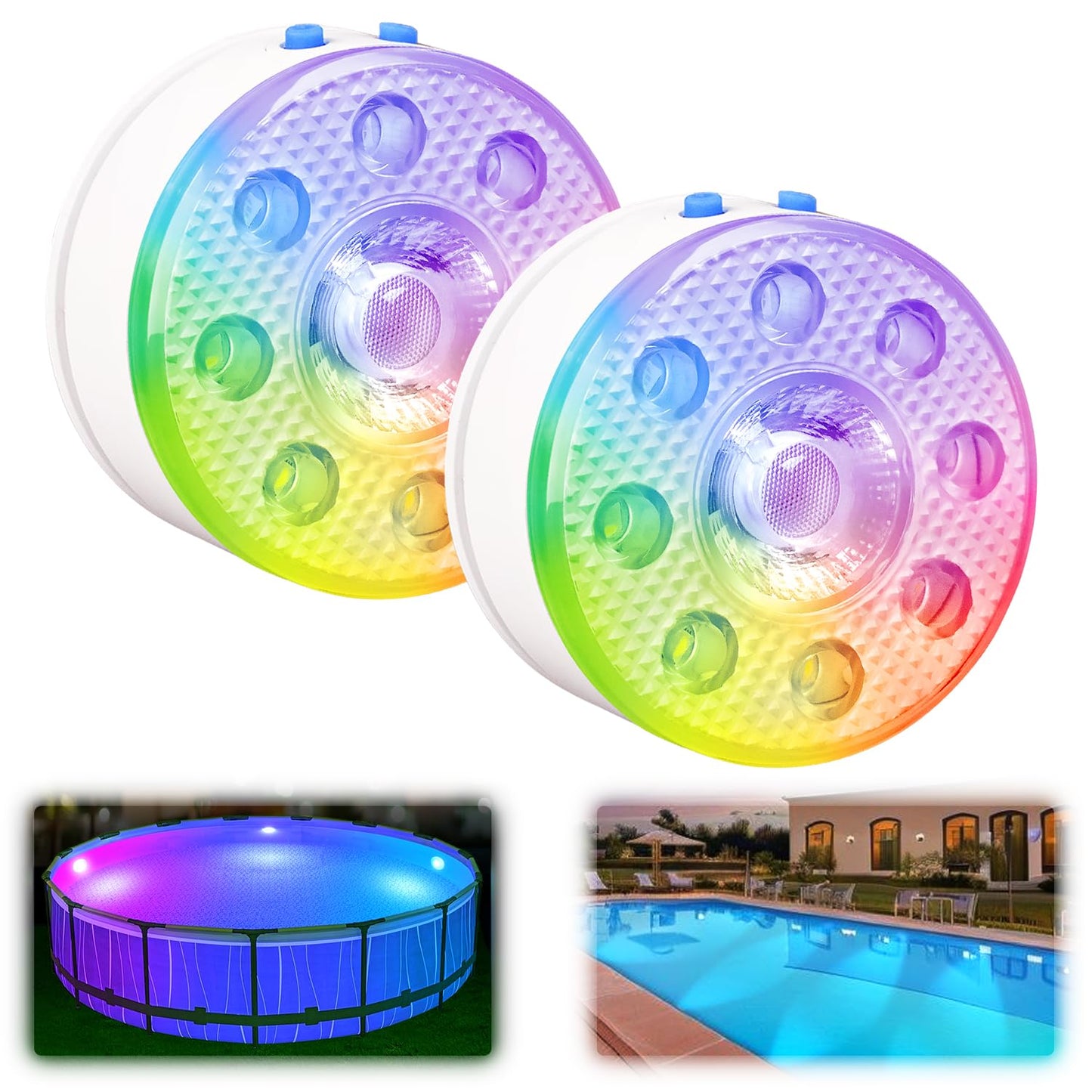 Underwater Pool Lights for Above Ground and Inground Swimming Pools with Remote Timer Off, Magnetic RGB Submersible LED Lights Rechargeable Spotlight 16 Colors 9-mode for Hot Tubs, Fountain -2Pack