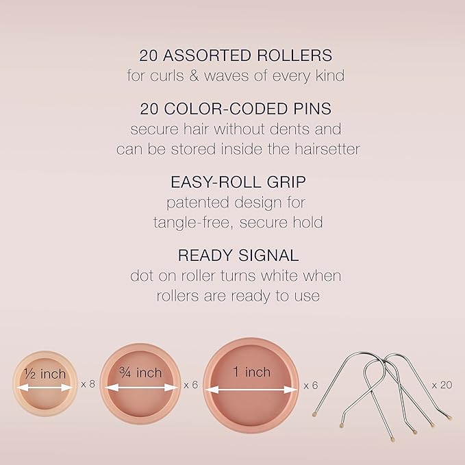Conair Double Ceramic Hot Rollers for Long,Medium,and All Hair - HairCurler, HairRoller Clips Included - 1/2 inch,3/4 inch,and 1-inch Rollers,(Pack of 4)