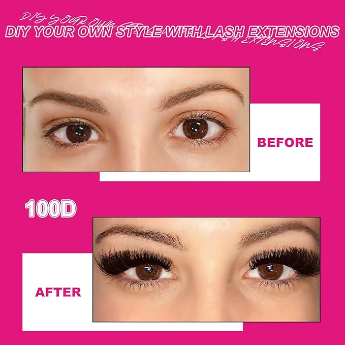 Fowendia Lash Clusters Kit Fluffy 100D Individual Lashes D Curl Cluster Eyelash Extensions 10-18mm DIY Lash Extension Kit Lash Bond and Seal Waterproof, Lash Applicator, Thick False Eyelashes Kit