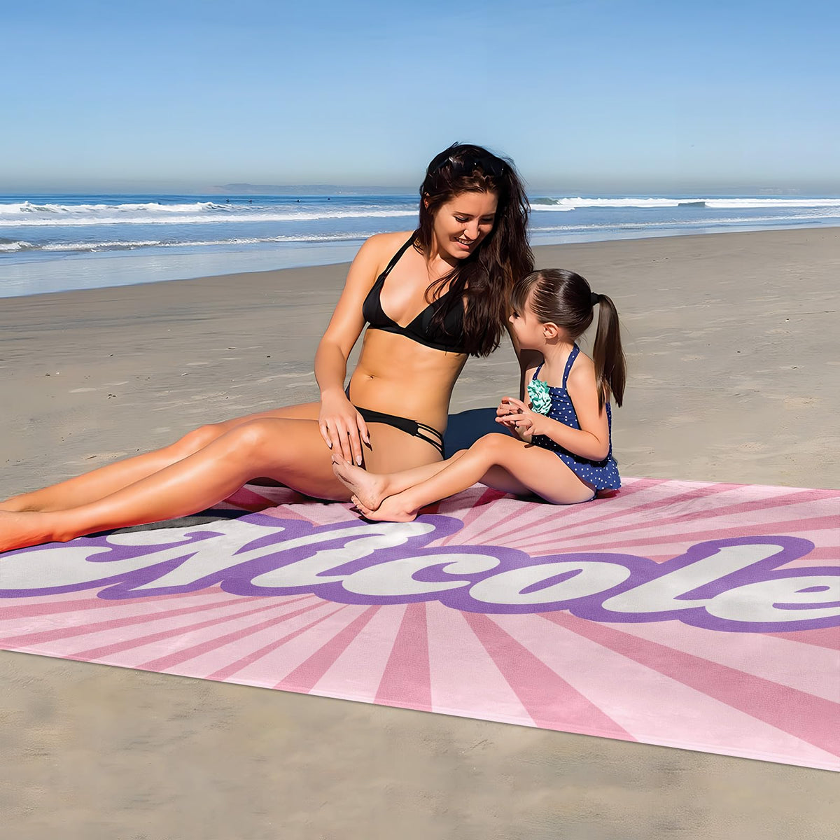 Yoltotude Personalized Kids Beach Towels Custom Sand Free Microfiber Beach Towel with Names & Monogram Customized Quick Dry Pool Towels for Girls Boys Standard Size Easter Gifts for Kids