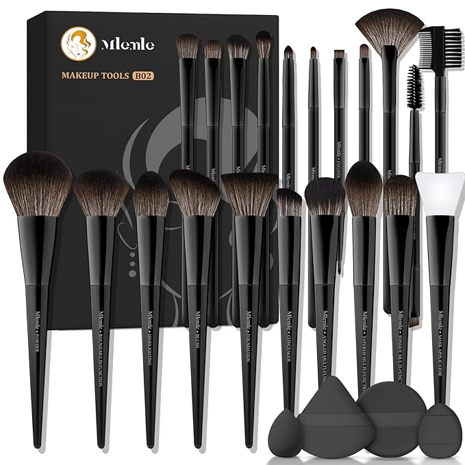 Makeup Brushes Set, Mlemle Professional 25 Pcs Makeup Kit, Include Powder Foundation Concealers Blush Eye shadows 21 Pcs Makeup Brushes and 2 Powder Puff, 2 Makeup Sponge(B02-EmberBlack)