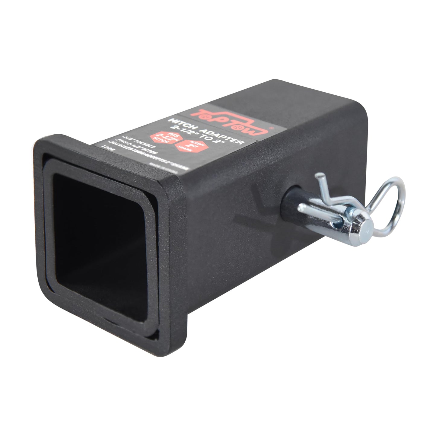 TOPTOW 64028HP Trailer Hitch Adapter 2-1/2" to 2" Hitch Reducer Sleeve Carbon Steel, 5/8 inch Pin & Clip Included